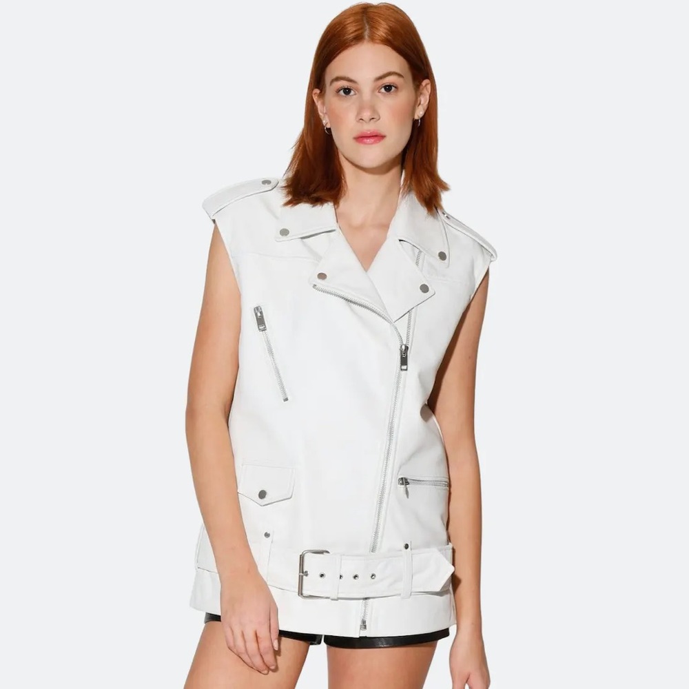 NWT Walter Baker Edie Lamb Leather Vest Bright White